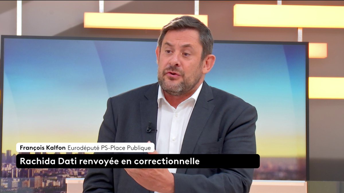 🔴 🗣 Rachida Dati renvoyée en correctionnelle : "Rachida Dati est une ministre fictive d'un gouvernement à la dérive", lance François Kalfon, eurodéputé PS-Place Publique. #franceinfo