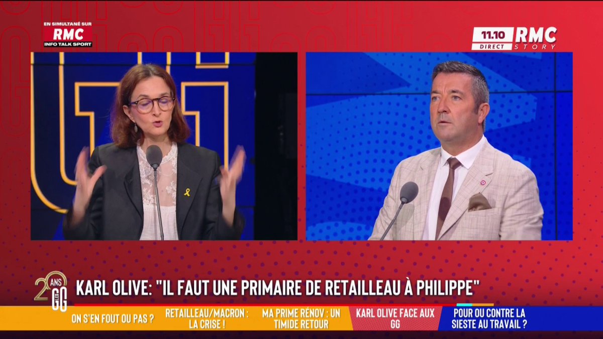 🗣 KARL OLIVE face aux GG : "Je suis d'accord avec la proposition de Gérald Darmanin de mettre en place une primaire à droite. Si chacun se présente, on est sûrs de ne pas être au 2e tour et on offre un tapis rouge à LFI et au RN, et je ne suis pas d'accord avec ça."