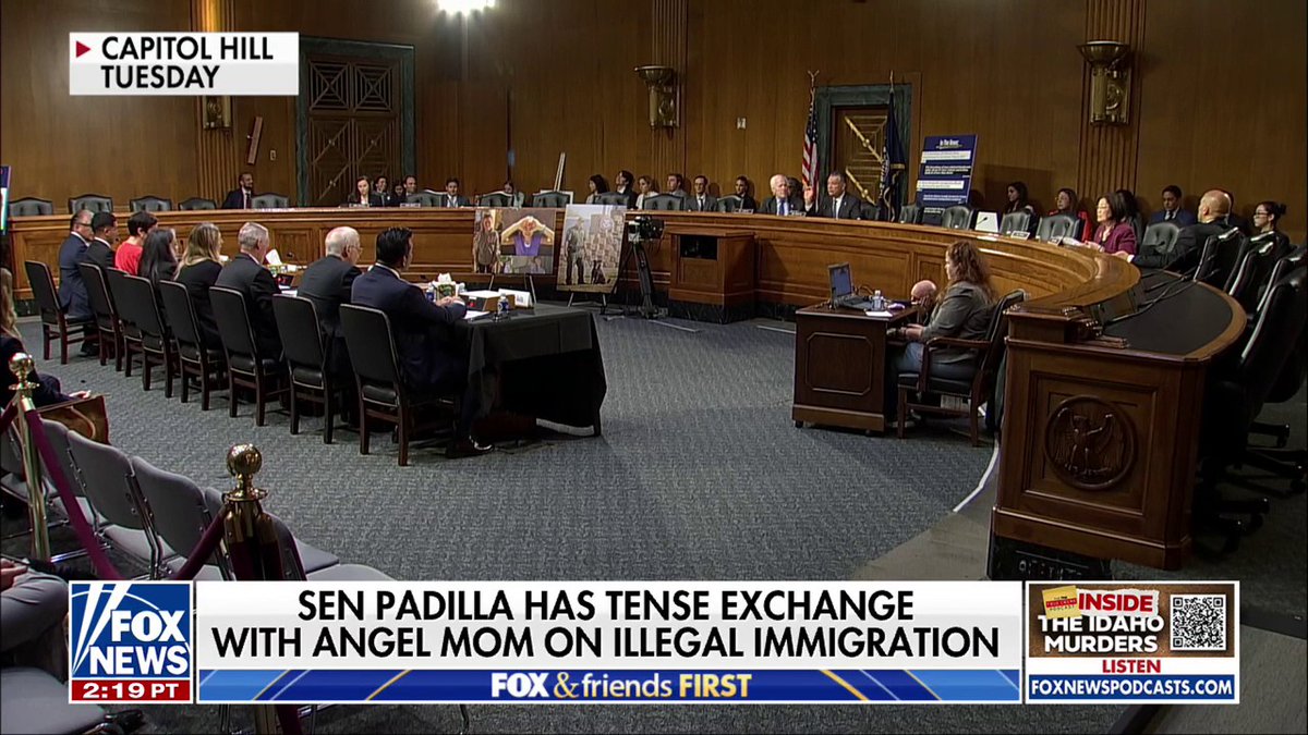 .Senator Alex Padilla has tense exchange with angel mom during hearing on former President Joe Biden's border policies.