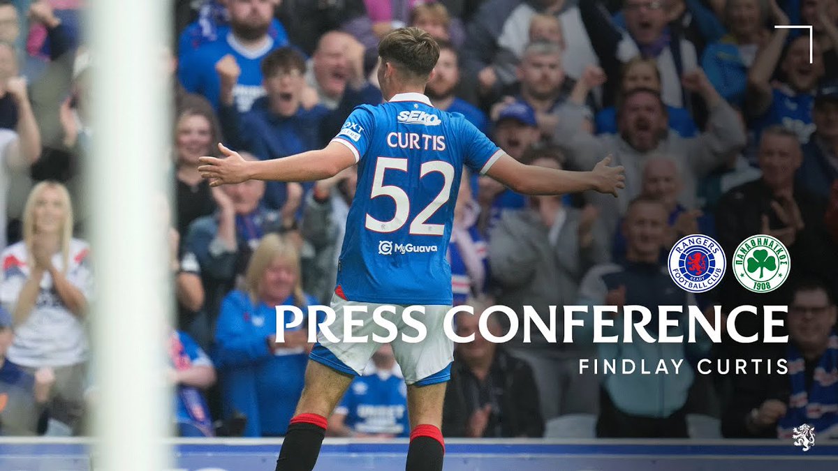 🎙️ Findlay Curtis spoke to the media after scoring the opening goal in the first-leg against Panathinaikos at Ibrox.