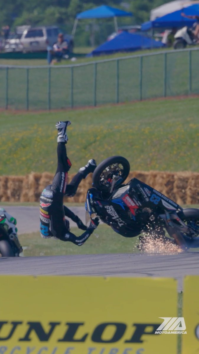 A scary crash for Corey Alexander at VIRginia International Raceway, thanks to quality safety gear and airfences, he walked away with only a mild concussion. 🙏 #Superbike #MotoAmerica #Motorcycle #Racing #VIR #MotorsportSafety #Motorsports