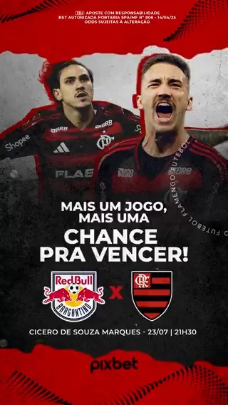 Mengão em campo! ⚽ Hoje o Flamengo enfrenta o Bragantino no Cicero de Souza Marques, às 21h30. Vamos por mais, Flamengo! #Pixbet #ValeAPenaSeJogar #PixbetFla #ad