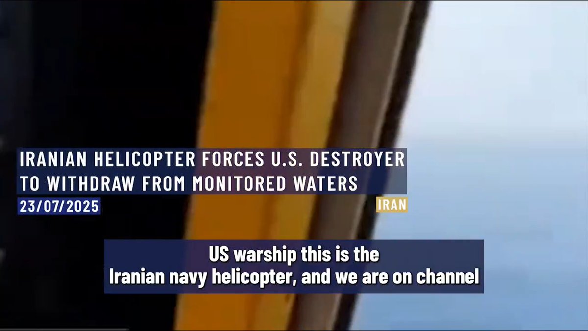 ⚡️⭕️ Moment caught on video shows an Iranian military helicopter compelling a U.S. destroyer to retreat from maritime areas under Iranian surveillance Iran. 23rd of July, 2025.