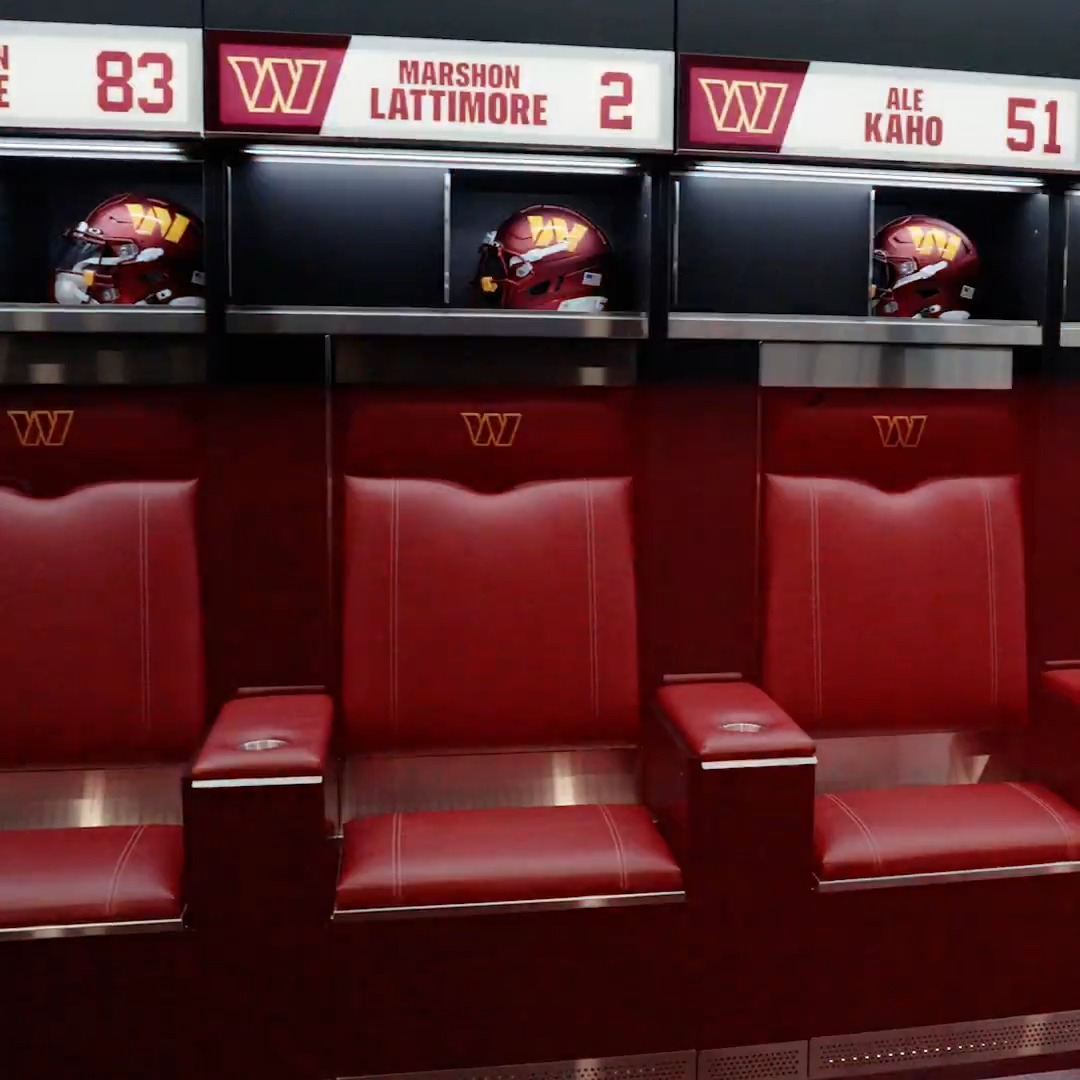 Commanders unveiled their new locker room today. They previously scored an “F” on the NFLPA locker room report card. Ownership invested to upgrade the space. Here it is:
