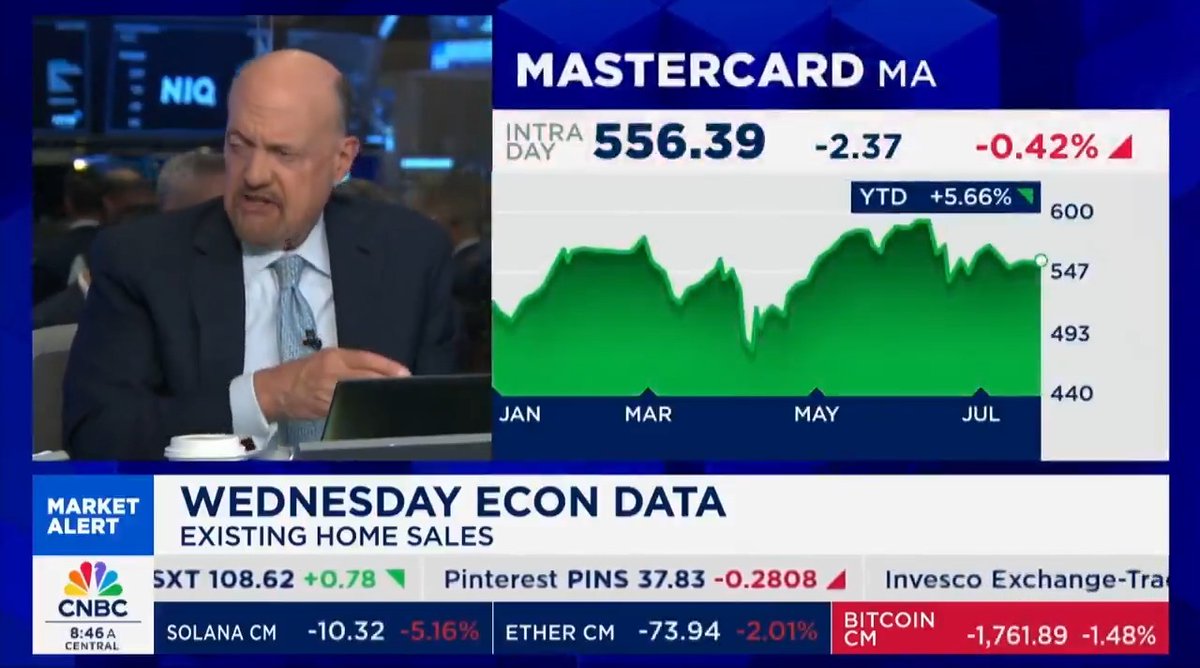 NEW: 🚨 Jim Cramer recommends on CNBC to "buy some bitcoin" and "buy some ETH" as a hedge against US debt.