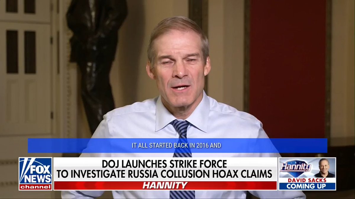 .Rep. Jim Jordan reacts on Sean Hannity 🇺🇸 as the DOJ launches a strike force to investigate new Russiagate evidence, saying "it was worse than we thought."