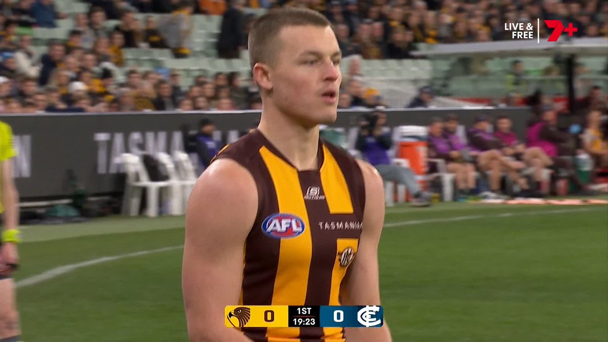 Ginnivan hit the Telstra celly 😂 #AFLHawksBlues