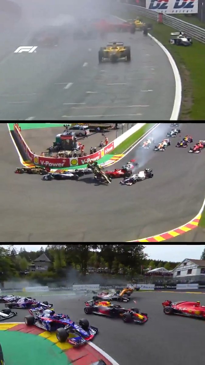 Chaos at the start in Spa! 😱 ⬆️ 1998 ➡️ 2012 ⬇️ 2018 #F1 #BelgianGP