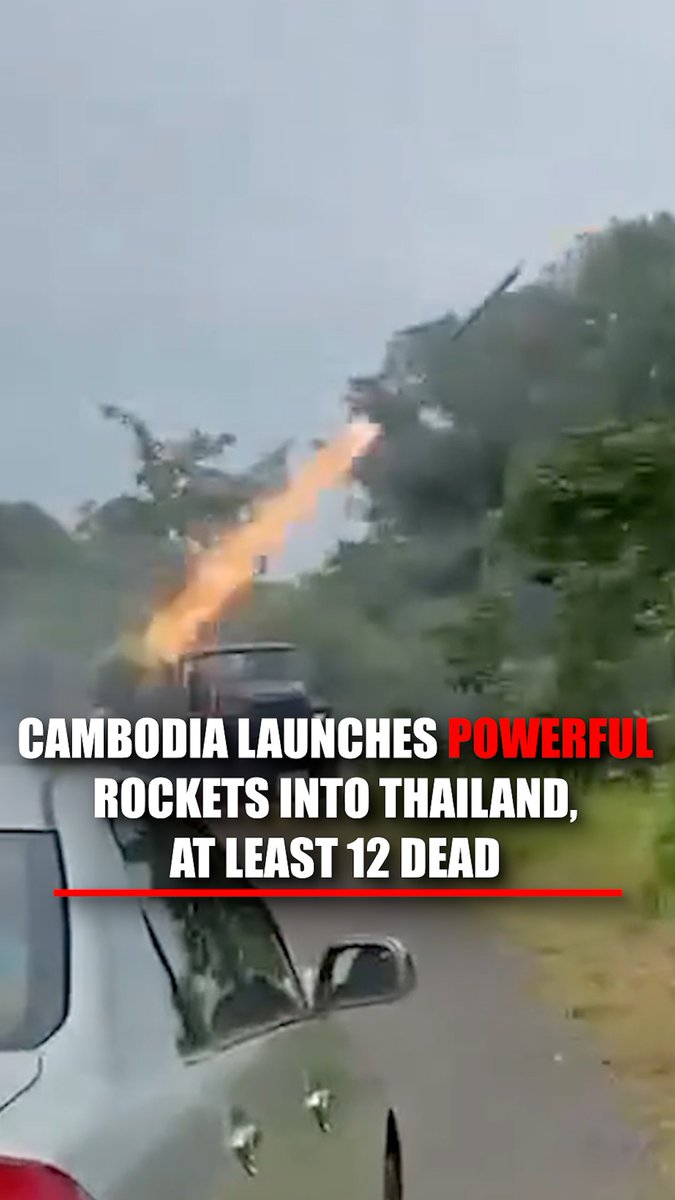 Chilling footage shows Cambodia unleashing rockets into Thailand as violent clashes broke out along the countries' border — at least 12 are dead.