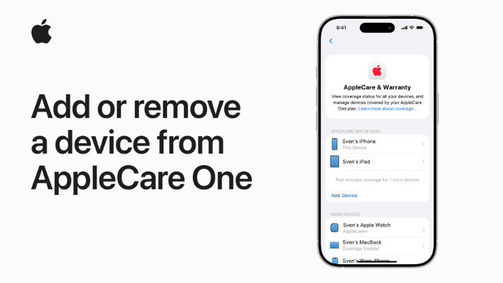 🙂 Unlimited incidents of accidental damage 😃 Priority tech support 24/7 🤩 All your devices in a single plan All this and more with AppleCare One. Here’s how to add a device.
