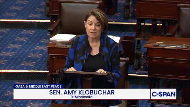.Senator Amy Klobuchar: "Acute malnutrition is rising. Hundreds of Palestinians have been killed in recent weeks while seeking food, most in the vicinity of Gaza Humanitarian Foundation distribution sites and others on the routes of aid convoys. This is simply unacceptable."