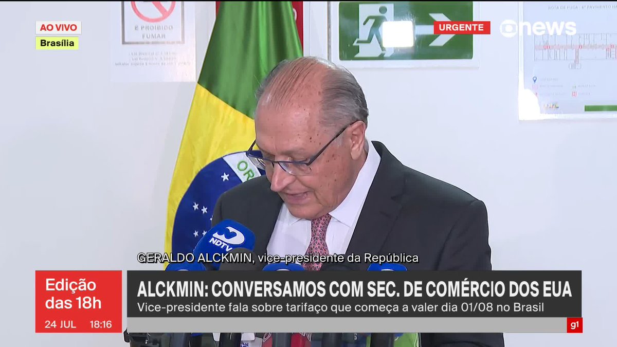 “Tivemos uma conversa com o secretário de Comércio (dos EUA), Howard Lutnick. Foi uma conversa longa e importante, destacando o interesse do Brasil na negociação. O presidente Lula tem orientado para a negociação não ter contaminação política nem ideológica, e sim centrar na busca de uma solução para a questão comercial. Em vez de ter um perde-perde, com inflação nos Estados Unidos e diminuição das nossas exportações para o mercado americano, é para invertermos isso”, disse o vice-presidente da República, Geraldo Alckmin, sobre o andamento das negociações com o governo estadunidense a respeito do tarifaço imposto por Donald Trump. ➡ Assista ao #Edição18: #GloboNews