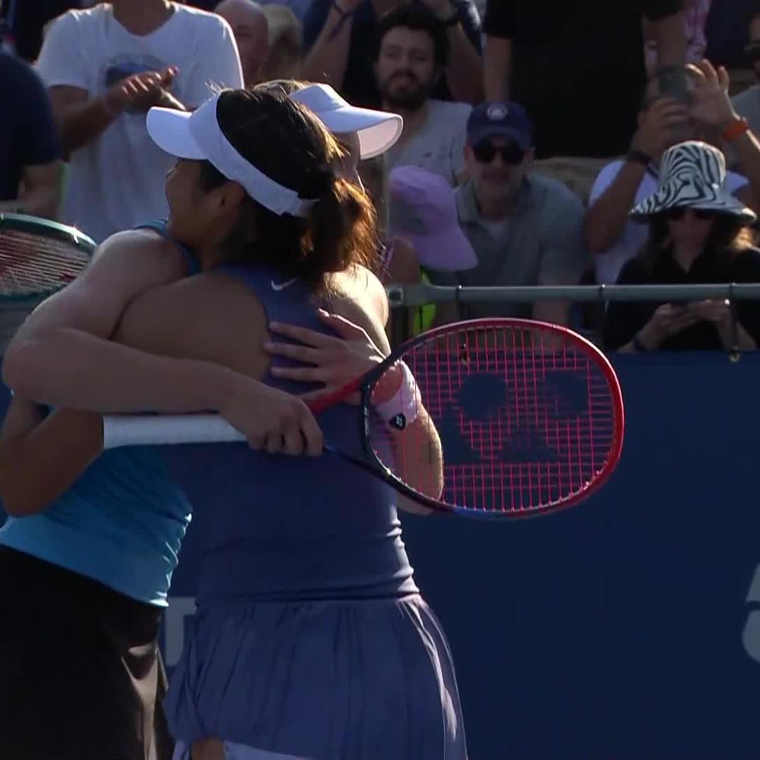 ER2 have done it again 🤗 Elena Rybakina and Emma Raducanu defeat Olmos/Sutjiadi 7-6(6), 6-4 to book a spot in the final four. #MubadalaCitiDCOpen