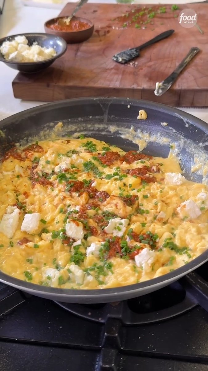 .Bobby Flay's secret to soft and silky scrambled eggs: Start with a cold pan, butter and crème fraîche! ✨ Don't miss the finale of #BBQBrawl Sunday, at 9|8c! Get the recipe from Bobby's cookbook, Bobby Flay: Chapter One: