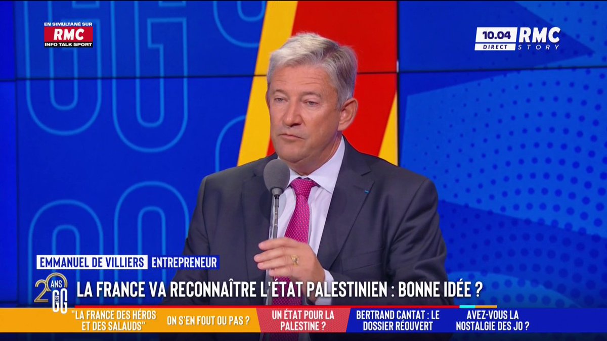 🇵🇸 La France va reconnaitre un état palestinien "Je ne sais pas si c'est une bonne réponse à la situation mais c'est une réponse à un vrai problème: celui dans la bande de Gaza", observe Emmanuel de Villiers #GGRMC