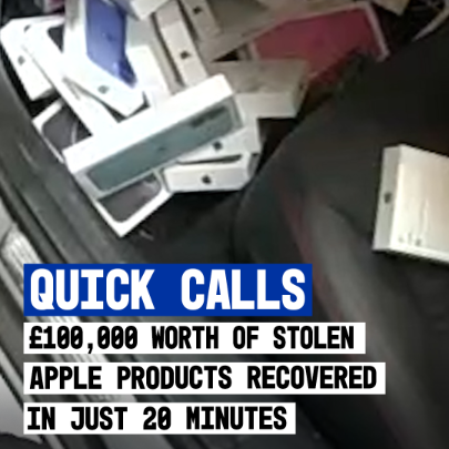 £100k of iPhones and Apple Watches recovered in just 20 minutes 💪 Our officers responded straight away to reports of a burglary at a store in the West End. They searched the suspects' car, recovering the massive Apple haul and a machete. The three suspects were arrested.