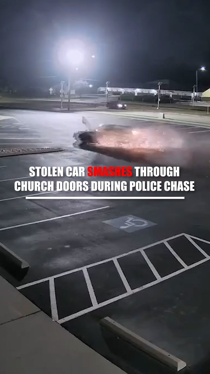 Shocking footage captures the moment a car plows through the walls of a church as the driver attempts a desperate escape from police.