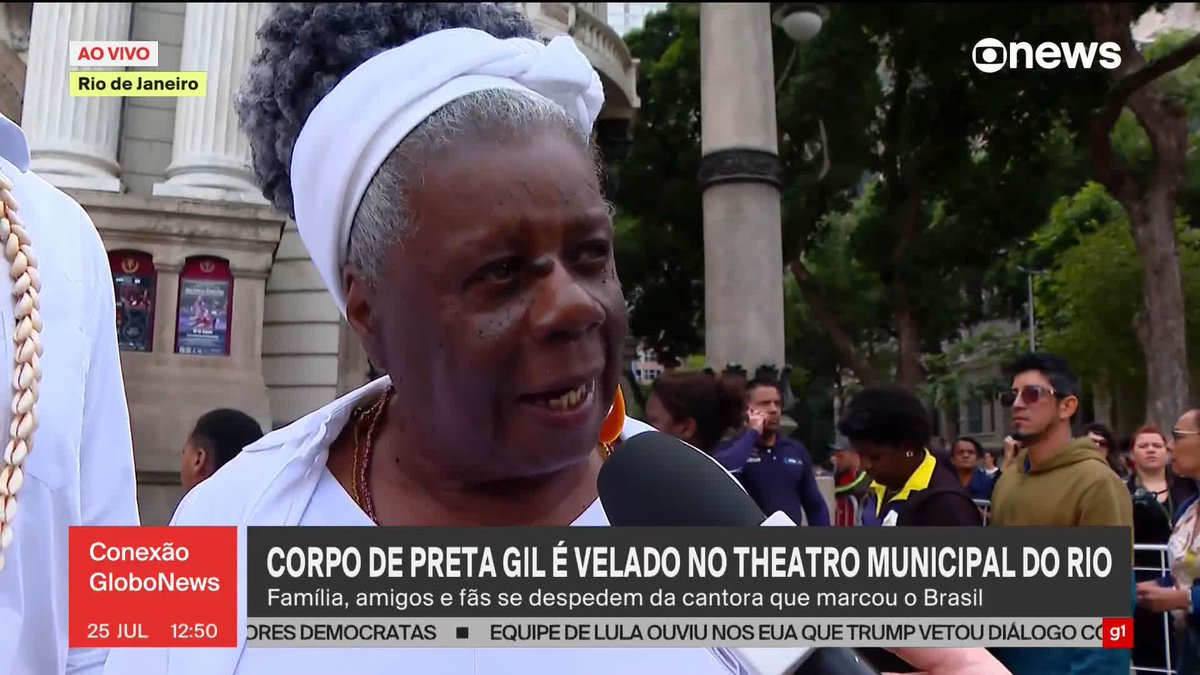 "Grande exemplo de Preta Gil é essa garra, o tesão pela vida", diz a escritora Conceição Evaristo, que foi ao velório da cantora, no Theatro Municipal, no Rio. ➡ Assista à #GloboNews: #ConexãoGloboNews