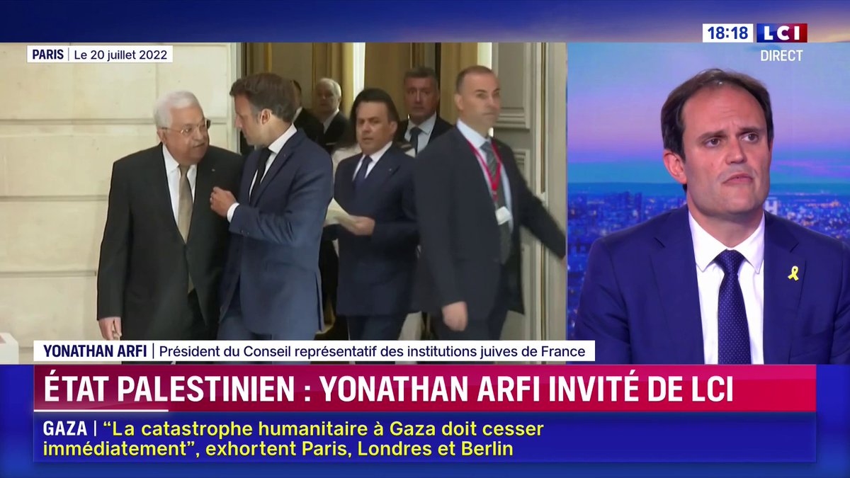 🔴 La France va reconnaître l’État de Palestine : le président du CRIF (@Le_Crif) réagit sur LCI 💬 Yonathan Arfi : "Considérer que cette reconnaissance peut intervenir alors qu'il y a toujours des otages du Hamas retenus à Gaza, c'est une faute morale."