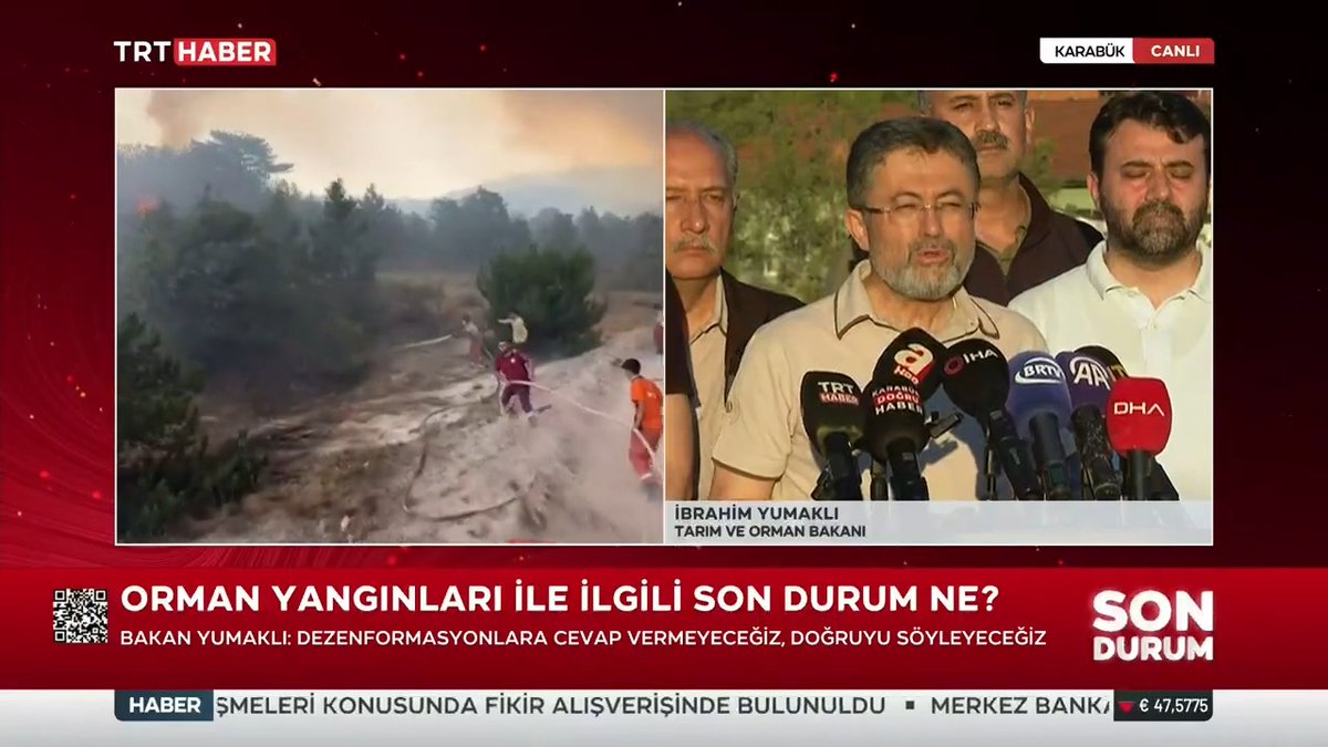 Tarım ve Orman Bakanı İbrahim Yumaklı: Sakarya'nın Geyve ilçesinde başlayıp Bilecik Osmaneli'ye kadar ulaşan Bozören yangınını, yine Sakarya'nın Doğançay ve Bilecik'e ulaşan Bayat yangınını tamamen kontrol altına almış bulunuyoruz.