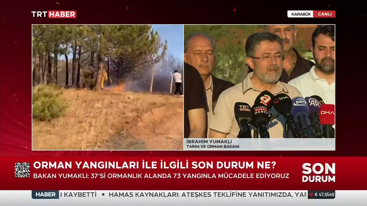 Tarım ve Orman Bakanı İbrahim Yumaklı: Yine bugün başlayan Antalya Muratpaşa/Güzelova, Uşak Sivaslı, Adana Kozan, Denizli Acıpayam, Antalya Alanya/Söğüt yangınlarını da büyük ölçüde kontrol altına aldık. Şu anda buralarda soğutma çalışmalarımız devam ediyor.