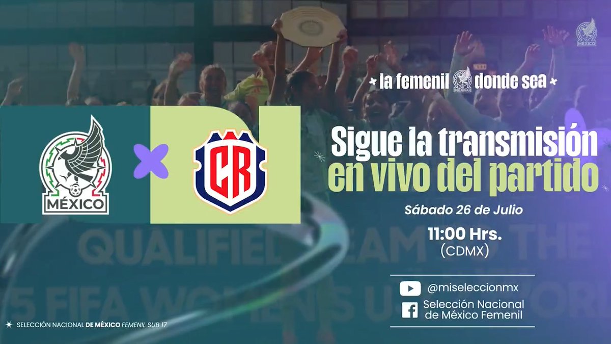 #Sub17Fem El Torneo 4 Naciones se juega en casa y en #LaFemenilDondeSea. 😎 México vs. Costa Rica en vivo, ¡síganlo aquí! 👇🏼 👉🏼 👉🏼
