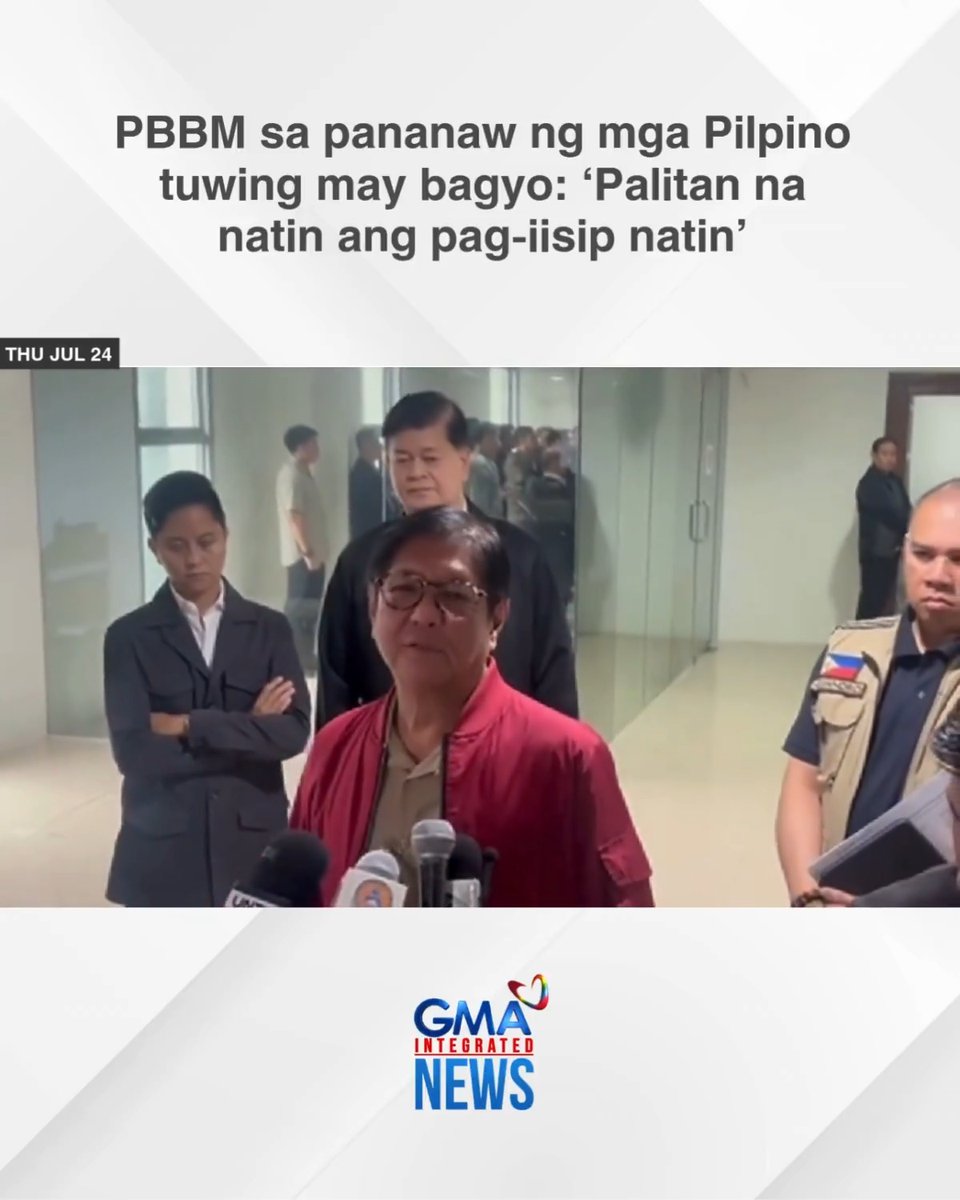ICYMI: “Palitan na natin ang pag-iisip natin. Hindi ito unusual.” Ito ang naging pahayag ni Pangulong Bongbong Marcos tungkol sa pananaw ng mga Pilipino tuwing may bagyo.