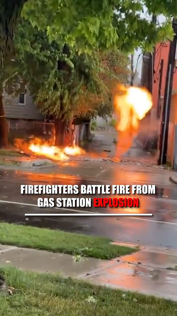 BLAZE BREAKS OUT: A gas line explosion caused the ground to implode, sending firefighters to battle the out-of-control fire.