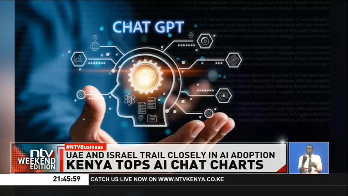Kenya Tops AI Chat Charts Proportion of Kenyans over 16 years using ChatGPT stands at 42.1 percent, new data shows, beating all countries globally in what signals a growing reliance on AI tools to perform day-to-day tasks. #NTVWeekendEdition Michelle Ngele-Odhiambo