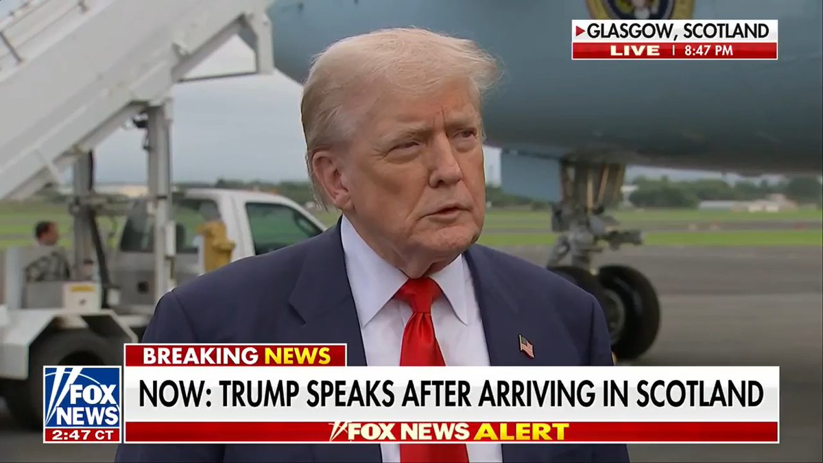 President Donald J. Trump calls on Europeans to "stop the windmills" moments after landing in Scotland: "You're ruining your countries."