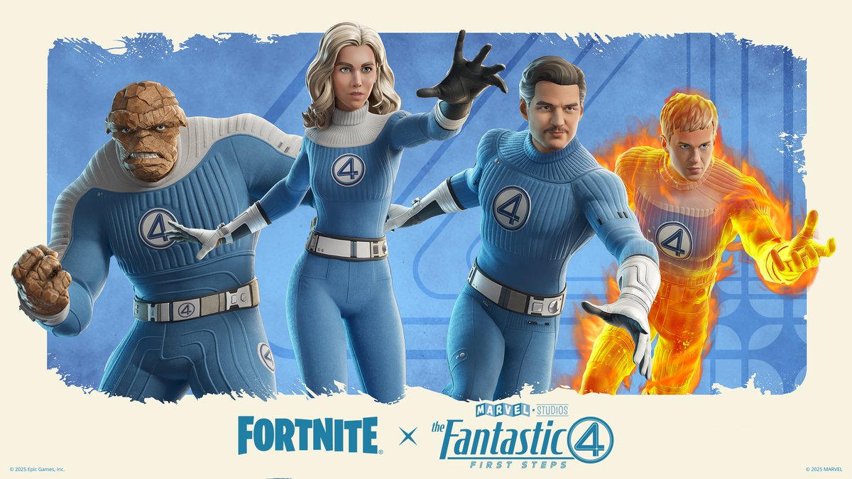 Marvel’s First Family arrives in Fortnite! #TheFantasticFour are available in the #Fortnite Shop tonight: