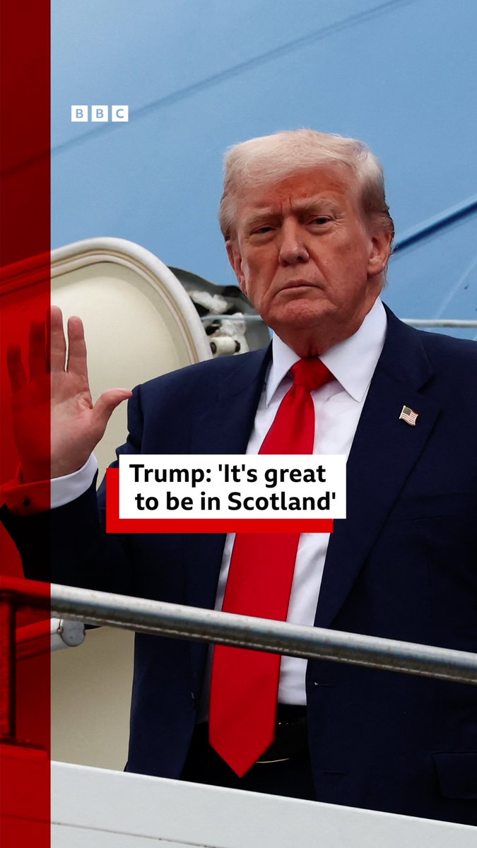 US President Donald Trump has said "it's great to be in Scotland" as he arrives at Prestwick Airport at the start of his five-day trip