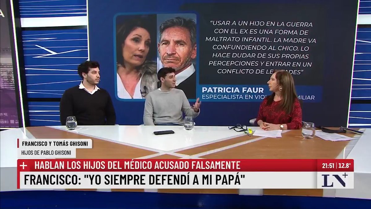 🗣️ “Mamá nos felicitaba cuando llamábamos a papá y le decíamos que lo odiábamos” Francisco y Tomás Ghisoni relataron cómo su madre los manipuló durante años para denunciar a su padre. 📌 En #LaTrama con Laura Di Marco