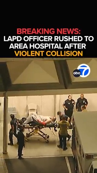#BREAKING: At least one LAPD officer is rushed to a hospital after a collision in a Willowbrook intersection. AIR7 capturing images of the officer's cruiser with damage on the driver's side. The latest on the officer's condition - Tonight at 11 from ABC7