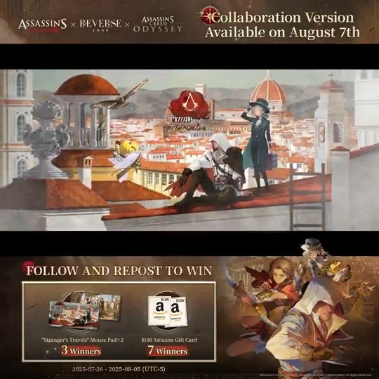 Reverse: 1999 x Assassin's Creed Collaboration Version PV Step into the shadows and fight for freedom. [Giveaway Rules] 1. Follow Reverse: 1999 | Version 3.5 Available Now 2. RT trailer before Aug.5th Watch in HD: Download: