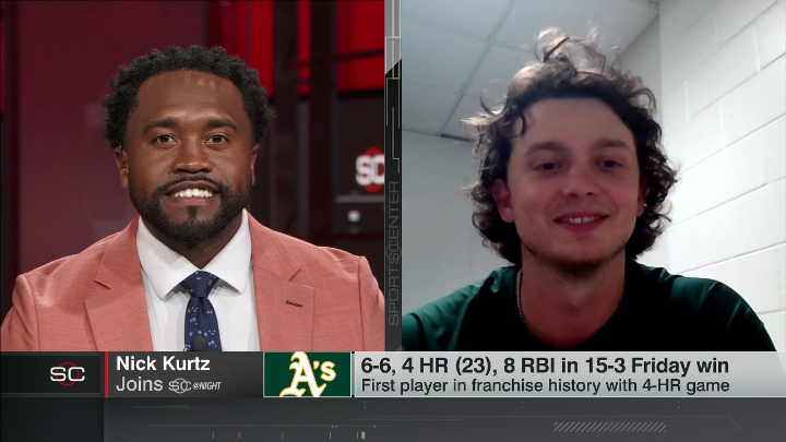 Four HRs in one game 😤 Nick Kurtz joined SportsCenter to break down his Oakland A's franchise record 👏