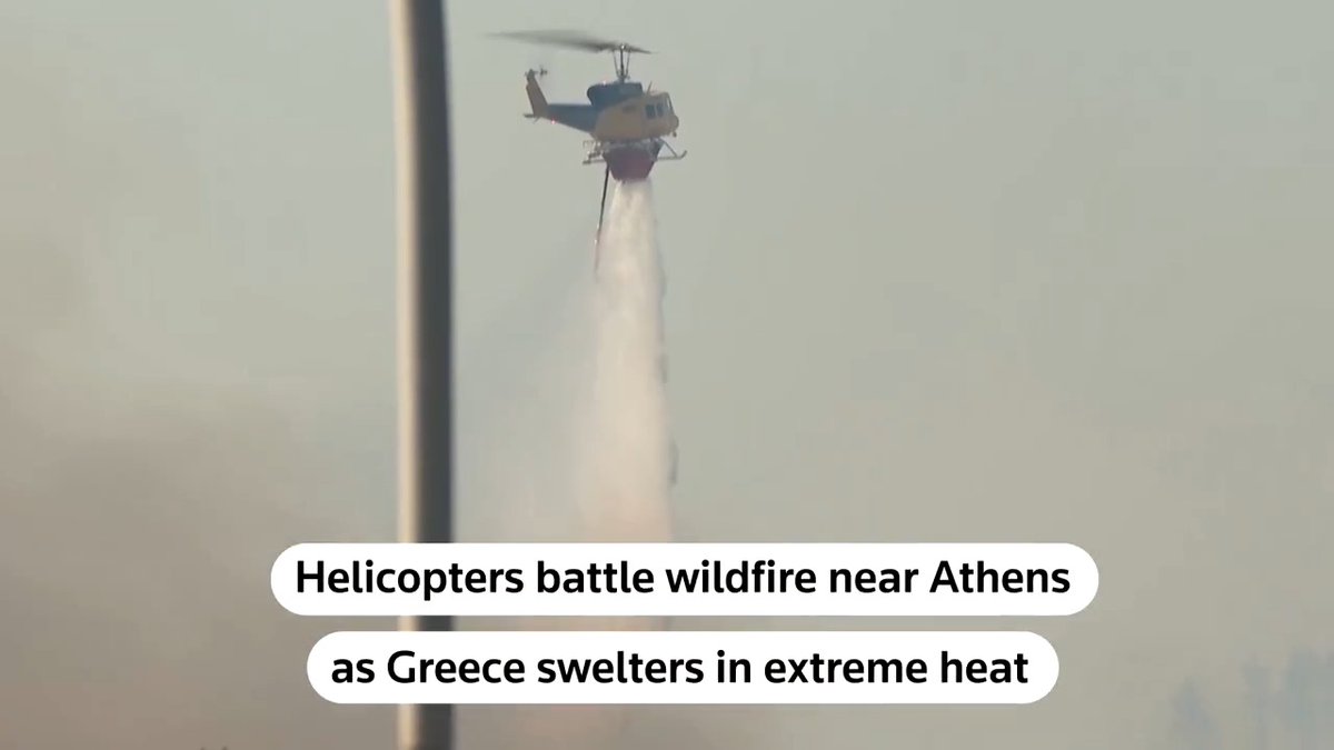 Helicopters were deployed to fight a wildfire in Drosopigi village north of Athens as Greece sweltered under soaring temperatures