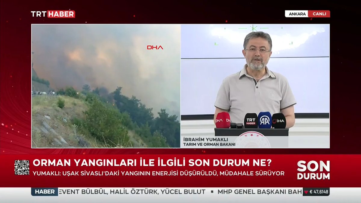 Tarım ve Orman Bakanı Yumaklı: 📌Kahramanmaraş'taki yangına müdahale sürüyor. 📌Bursa Harmancık ve Kestel yangınlarına müdahale ediliyor. 📌Antalya Gazipaşa ve Mersin Silifke yangınları büyük ölçüde kontrol altına alındı. 📌Karabük'teki yangın için yoğun şekilde çalışıyoruz.