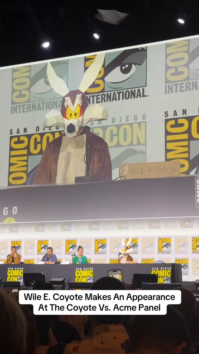 Wile E. Coyote made an appearance at the 'COYOTE V ACME' San Diego Comic Con panel earlier today. The movie finally releases in theaters on August 28th, 2026.