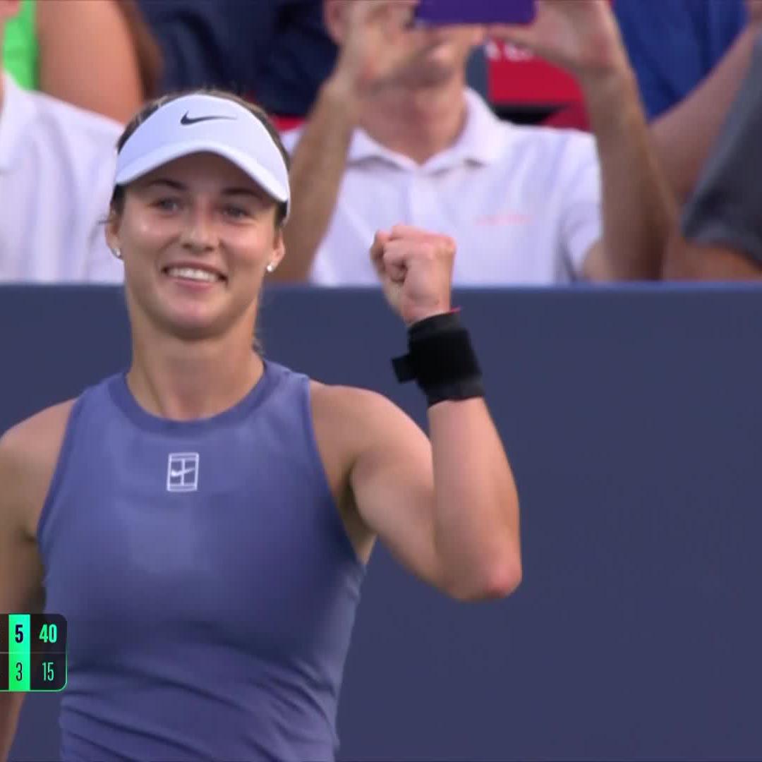 Anna Kalinskaya’s reaction after beating Raducanu in Washington. Huge smile. She’s never won a tour level title. She came so close last year against Pegula in Berlin where she had 5 championship points. Tomorrow, she’ll have another chance. 🥹