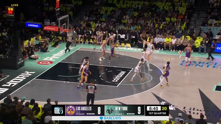 Breanna Stewart was been ruled out for the rest of the game with what the Liberty are calling a lower leg injury. She exited the court after this play in the first quarter.