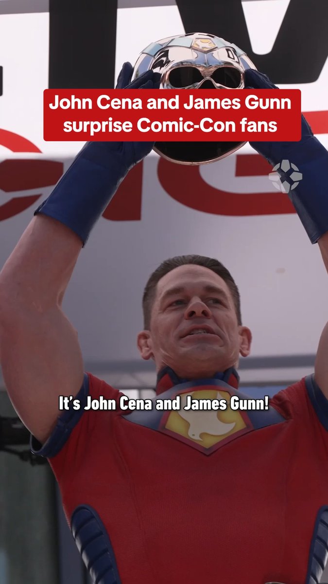 John Cena and James Gunn take the IGN stage at #SDCC and give away Peacemaker hats "that have some mild profanity on them."