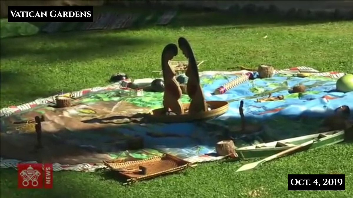 According to Pope Respecter, “there never was a pacahamama [sic] idol at the Vatican and the whole thing was fake.” Back in reality, we all saw it with our own eyes — not only in the Vatican Gardens, but in St. Peter’s Basilica as well (see subsequent post for screenshots). Video source: