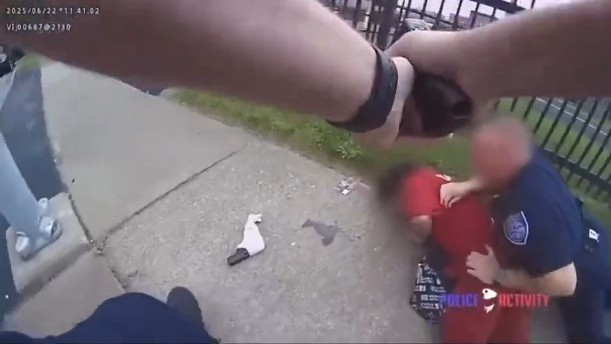 Police responding to a call that a known homicide suspect was spotted and he takes off. Suspect pulls a gun on the officers and an officer performs an impromptu 9mm JHP ballistics test on his torso as an officer tackles him (tight target box) and saves millions of taxpayer dollars whilst doing so. #CityLife #cops #crime #BallisticsTest #police #FAFO #crime #urban #education #learning #democrats