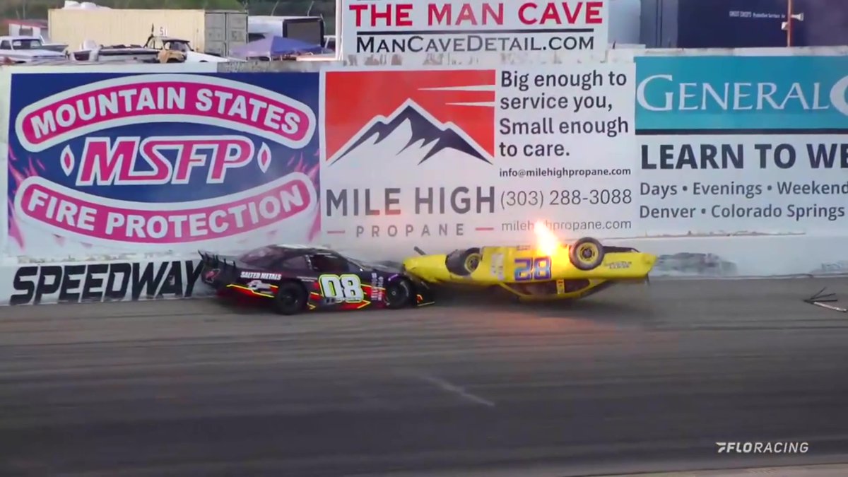 💥 The battle for the CARSTourWest lead at Colorado National Speedway goes wrong, as both cars end up in the wall and one upside down! #CARSTourWest