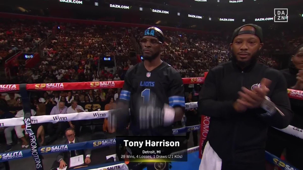 Tony Harrison REPPING the lions jersey for Detroit ahead of the co-main event 🔥 #ShieldsDaniels | Live NOW on DAZN