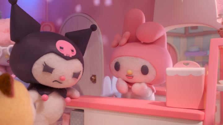 マイメロのお店は今日もお客さんがいっぱい! クロミはみんなが注文してる「おいしいやつ」がほしいみたい。 どんな味がすると思う?🍹 #ネトフリでメロクロ #mymelodykuromi