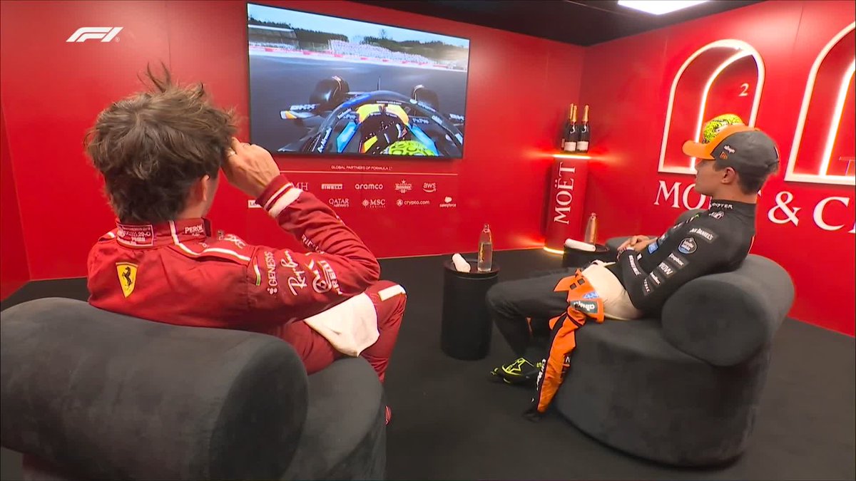 Norris, Piastri and Leclerc rewatch the opening lap 👀