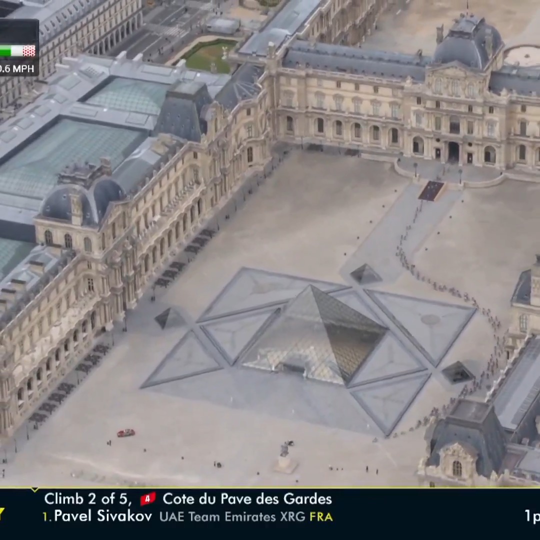 Iconic scenes as the Tour de France rides through the Louvre in Paris 🇫🇷😍 #TDF2025 📺: Peacock