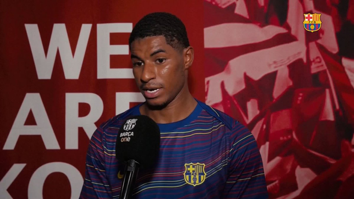 Marcus Rashford reacts to making his first appearance for Barcelona in their pre-season win over Vissel Kobe in Japan 💪 {Credit: Barcelona}